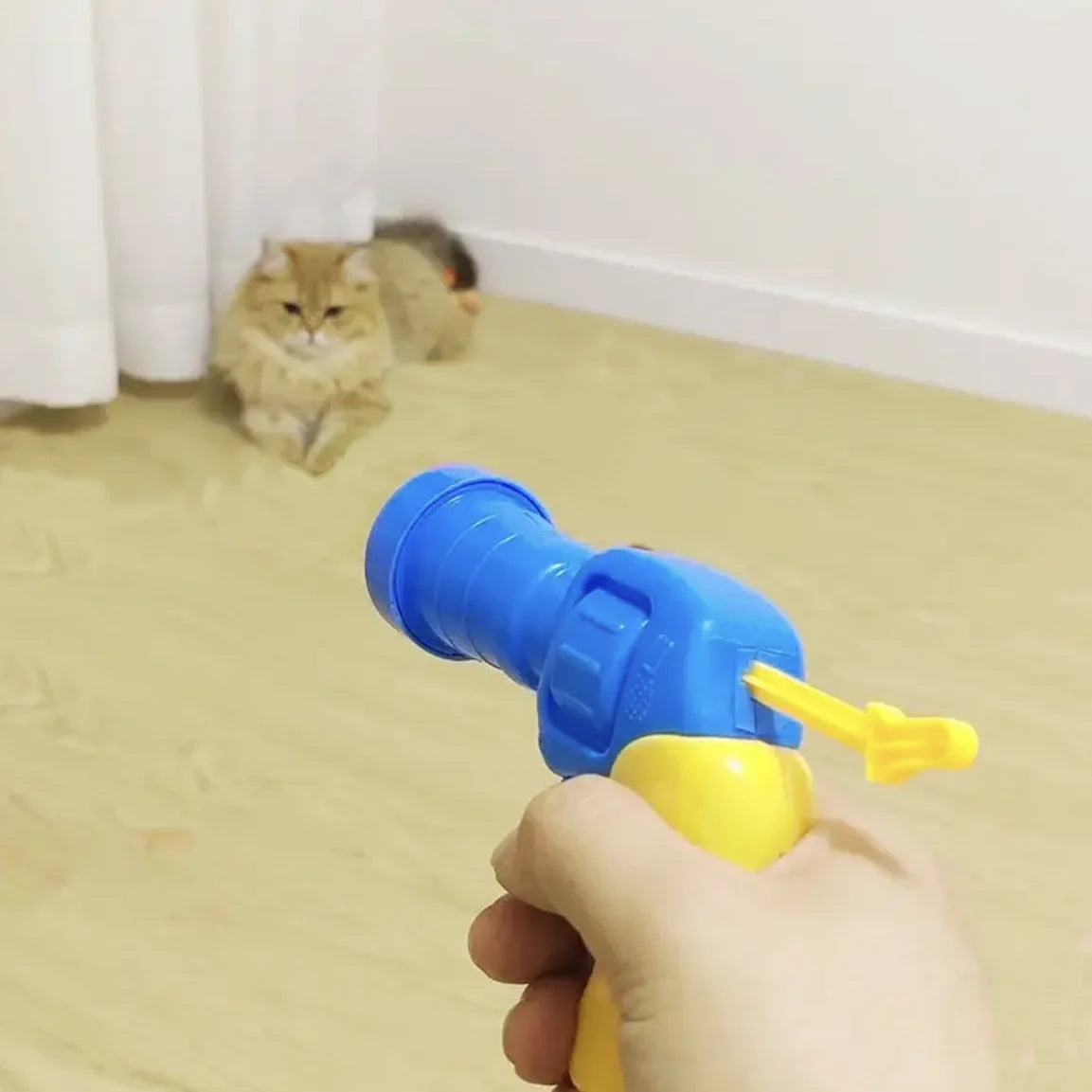 ポンポン銃のおもちゃ猫